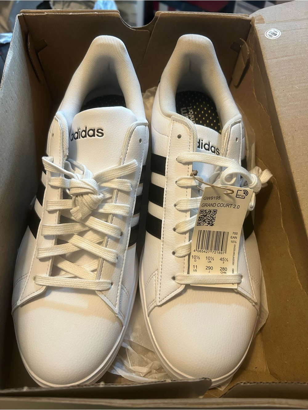 adidas White Sneakers with Black Stripes - Men's Low-Top Casual Shoes